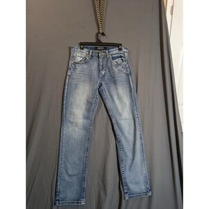 True Luck Mens Jeans 32x32 Blue Wash Straight Leg Cotton Blend‎